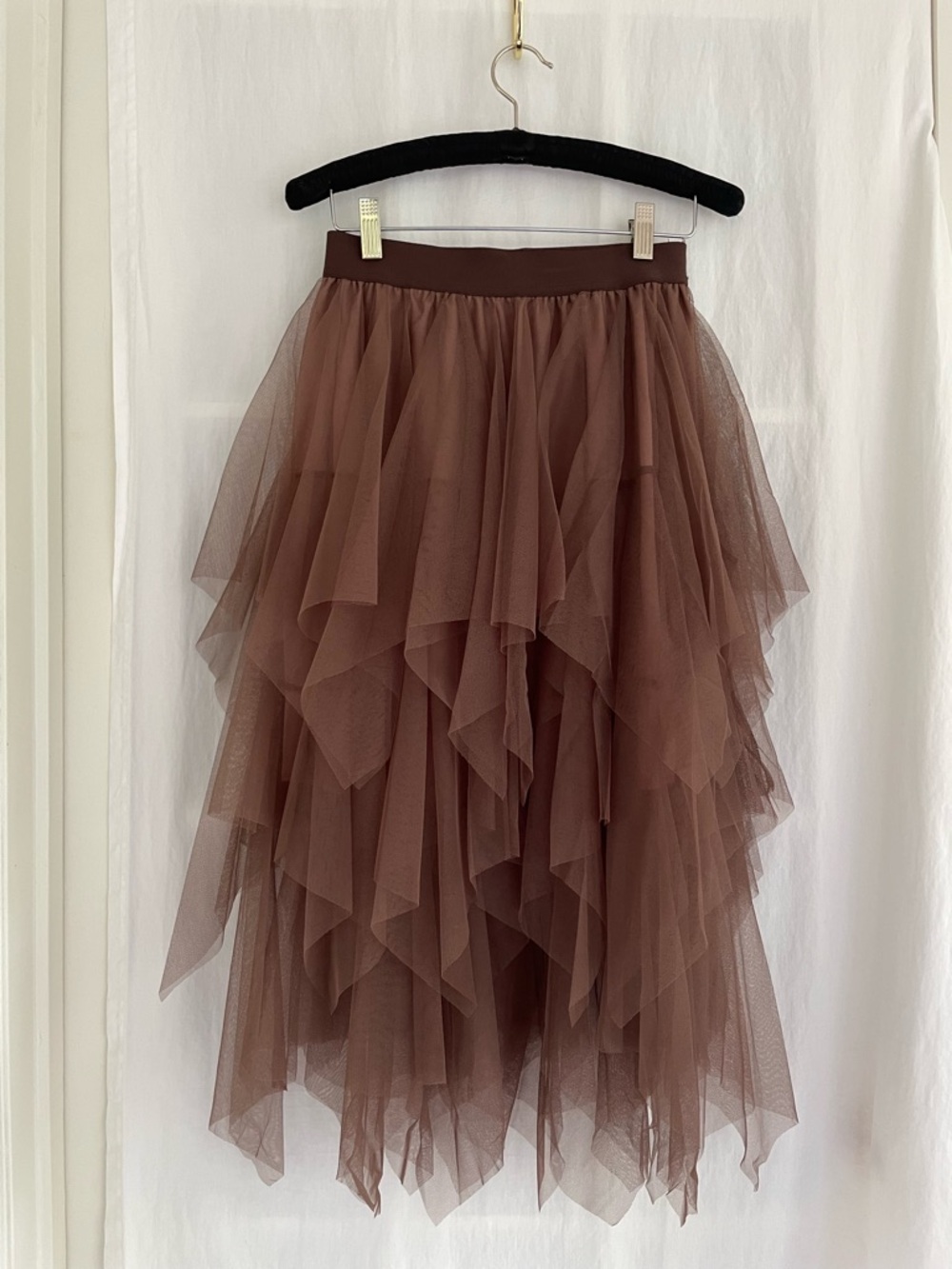 Women's Layered Midi Tulle Skirt in Brown